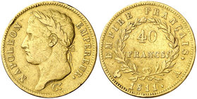 1811. Francia. Napoleón. A (París). 40 francos. (Fr. 505) (Kr. 696.1). 12,81 g. AU. Golpecitos. MBC-.