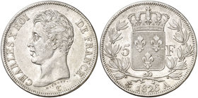 1826. Francia. Carlos X. A (París). 5 francos. (Kr. 720.1). 24,89 g. AG. MBC-/MBC.