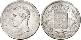 1826. Francia. Carlos X. L (Bayona). 5 francos. (Kr. 720.8). 24,88 g. AG. Escasa. MBC-/MBC.