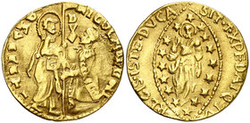 Italia. Venecia. Nicolo Marcello (1473-1474). 1 ducado. (Fr. 1235). 3,48 g. AU. Sirvió como joya. Rara. MBC-.