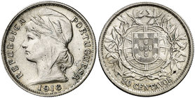 1916. Portugal. 20 centavos. (Kr. 562). 5,09 g. AG. EBC.