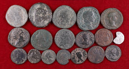 Lote formado por: 2 sestercios, 1 dupondio, 1 as, 8 bronces del Bajo Imperio y 5 bronces ibéricos, incluye 1 moneda en plata a clasificar. Total 18 pi...