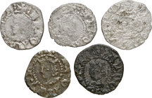 Alfons IV (1416-1458). Perpinyà. Òbol. Lote de 5 monedas, diversas variantes de leyendas. A examinar. Escasas. BC/MBC-.