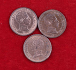 1904 a 1912. Alfonso XIII. 2 céntimos. Lote de 3 monedas distintas. EBC/EBC+.