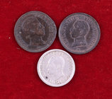 Lote de 3 monedas: 2 céntimos de 1904 y 1911, y 50 céntimos de 1926. BC/MBC.