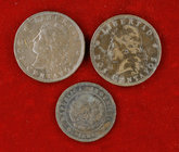 1884 a 1894. Argentina. 1 y 2 centavos. CU. Lote de 3 monedas. Golpes. MBC-.