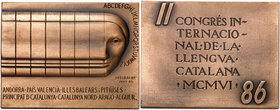 1986. II Congrés Internacional de Llengua Catalana. (Cru.Medalles 1978) (Borrás 62). 402 g. 63x80 mm. Cobre. Firmado: Subirachs (sólo anverso). En est...