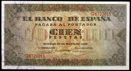 1938. Burgos. 100 pesetas. (Ed. D33a) (Ed. 432a). 20 de mayo. Serie G. Leve doblez. EBC+.