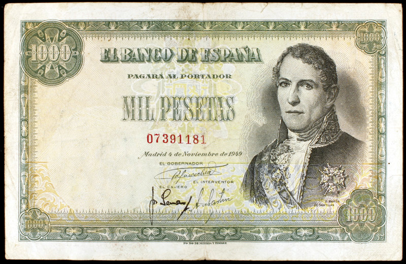 1949. 1000 pesetas. (Ed. D59) (Ed. 458). 4 de noviembre, Santillán. Escaso. MBC-...