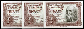 1953. 1 peseta. (Ed. D66a) (Ed. 465a). 22 de julio, Marqués de Santa Cruz. Trío correlativo, serie Z. S/C.