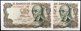 1970. 100 pesetas. (Ed. D73b) (Ed. 472c). 17 de noviembre, Falla. Pareja correlativa, serie 1A. S/C.