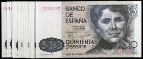 1979. 500 pesetas. (Ed. E2 y E2a) (Ed. 476 y 476a). 23 de octubre, Rosalía de Castro. 23 billetes, sin serie (cuatro) y series P (siete, cuatro correl...