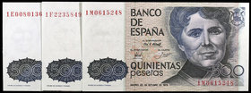 1979. 500 pesetas. (Ed. E2a) (Ed. 476a). 23 de octubre, Rosalía de Castro. 3 billetes, series 1E, 1F y 1M. S/C-.