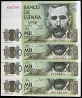 1979. 1000 pesetas. (Ed. E3 y E3a) (Ed. 477 y 477a). 23 de octubre, Pérez Galdós. 4 billetes, sin serie (dos) y series P y 6U. S/C-.