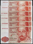 1980. 2000 pesetas. (Ed. E5a) (Ed. 479a). 22 de julio, Juan Ramón Jiménez. 6 billetes, series D, E, 1F, 1P, 1U y 2D, uno con una mancha de ¿cera?. (S/...