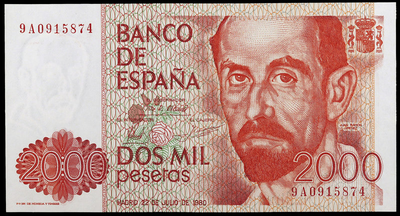 1980. 2000 pesetas. (Ed. E5b) (Ed. 479b). 22 de julio, Juan Ramón Jiménez. Serie...