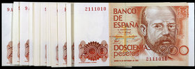 1980. 200 pesetas. (Ed. E6, E6a y E6c) (Ed. 480, 480a y 480b). 16 de septiembre, Clarín. 17 billetes, sin serie (tres) y series F, G (tres) y 9A (diez...
