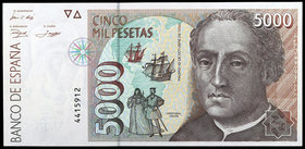 1992. 5000 pesetas. (Ed. E10) (Ed. 484). 12 de octubre, Colón. Sin serie. Ligeramente ondulado. S/C-.