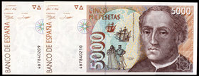 1992. 5000 pesetas. (Ed. E10a) (Ed. 484a). 12 de octubre, Colón. Pareja correlativa, serie 4B. S/C.