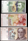 1992. 1000, 2000 y 5000 pesetas. 3 billetes, sin serie y todos con la misma numeración muy baja: 000776. Conjunto raro. S/C.