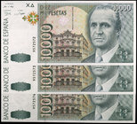 1992. 10000 pesetas. (Ed. E11) (Ed. 485). 12 de octubre, Juan Carlos I. Trío correlativo, sin serie. S/C.