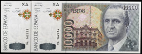 1992. 10000 pesetas. (Ed. E11b) (Ed. 485b). 12 de octubre, Juan Carlos I. Pareja correlativa, serie 9A. S/C-.