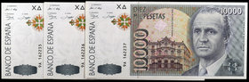 1992. 10000 pesetas. (Ed. E11b) (Ed. 485b). 12 de octubre, Juan Carlos I. Trío correlatio, serie 9A. S/C-.