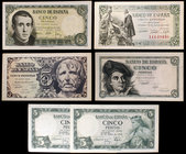 1945 a 1954. 5 pesetas. 6 billetes, cinco distintos, los dos de 1954 sin serie. EBC/S/C-.