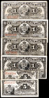 1896. El Banco Español de la Isla de Cuba. 5 centavos (dos) y 1 peso (cuatro). Habana, 15 de mayo. 6 billetes. MBC+/EBC.