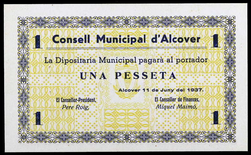 Alcover. 50 céntimos y 1 peseta. (T. 108a y 109). 2 billetes, serie completa. Ex...