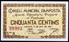 Amposta. 50 céntimos. (T. 212). Ex Colección José Martí, Áureo 17/11/2004, nº 5315. Escaso así. S/C-.