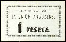 Anglès. Cooperativa Unión Anglesense. 25, 50 céntimos (dos), 1 y 5 pesetas. (AL. 2191, 2193, 2195, 2207 y 2208). 5 cartones. MBC-/MBC+.