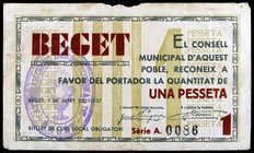 Beget. 1 peseta. (T. 397). Nº 0086. Raro. BC+.