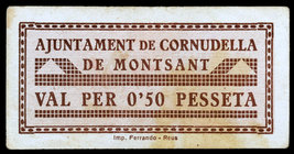Cornudella de Montsant. 0,50 pesetas. (T. 1031). MBC.