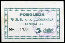 Poboleda. 5 céntimos. (T. 2233). Ex Colección José Martí, Áureo 17/11/2004, nº 5659. Raro así. S/C-.