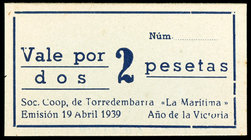 Torredembarra. Societat Cooperativa "La Marítima". 2 pesetas. (AL. 2553). EBC.