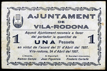 Vila-rodona. 1 peseta. (T. 3318). Ex Colección José Martí, Áureo 17/11/2004, nº 5820. Raro. MBC.