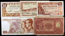Lote de 5 billetes, dos extranjeros y tres de la Guerra Civil. BC/EBC.