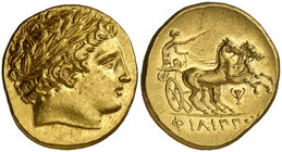 Imperio Macedonio. Filipo II (359-336 a.C.). Pella. Estátera de oro. (S. 6664 var) (CNG. III, 846). 8,58 g. Bella. Ex Áureo & Calicó 13/12/2017, nº 10...
