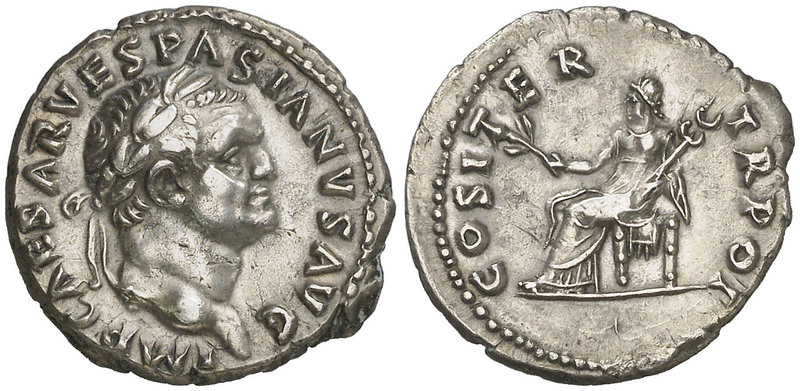 (70 d.C.). Vespasiano. Denario. (Spink 2285) (S. 94h) (RIC. 29). 3,33 g. Ex Áure...