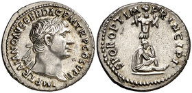 (104 d.C.). Trajano. Denario. (Spink 3169 var) (S. 537a) (RIC. 222). 3,29 g. EBC-.