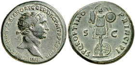 (107 d.C.). Trajano. Dupondio. (Spink 3224) (Co. 573) (RIC. 586). 13,57 g. Ex Colección Manuela Etcheverría. MBC+.