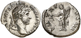 (123 d.C.). Adriano. Denario. (Spink 3520) (S. 1120) (RIC. 80). 3,56 g. Ex Colección Manuela Etcheverría. EBC-.