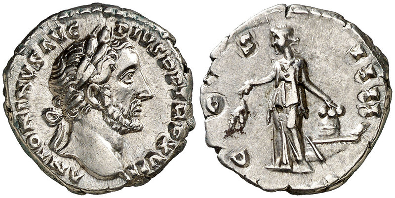 (153-154 d.C.). Antonino pío. Denario. (Spink 4068) (S. 291) (RIC. 231). 3,46 g....