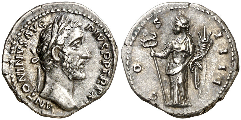 (148-149 d.C.). Antonino pío. Denario. (Spink 4071) (S. 252) (RIC. 178). 3,46 g....