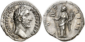 (148-149 d.C.). Antonino pío. Denario. (Spink 4071) (S. 252) (RIC. 178). 3,46 g. EBC-.