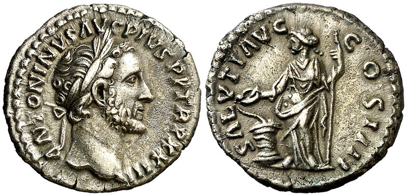(159-160 d.C.). Antonino pío. Denario. (Spink 4106) (S. 741) (RIC. 305). 3,25 g....