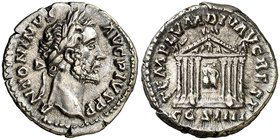 (158 d.C.). Antonino pío. Denario. (Spink 4107 var) (S. 809) (RIC. 143). 3,39 g. EBC-.