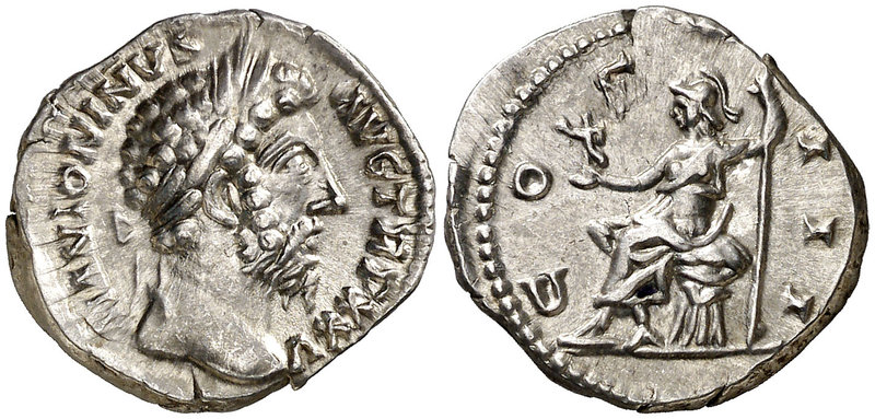 (171 d.C.). Marco Aurelio. Denario. (Spink 4887) (S. 133) (RIC. 233). 3,69 g. MB...