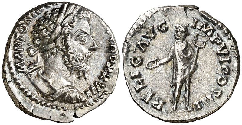 (173 d.C.). Marco Aurelio. Denario. (Spink 4926) (S. 530c) (RIC. 285 var). 3,43 ...